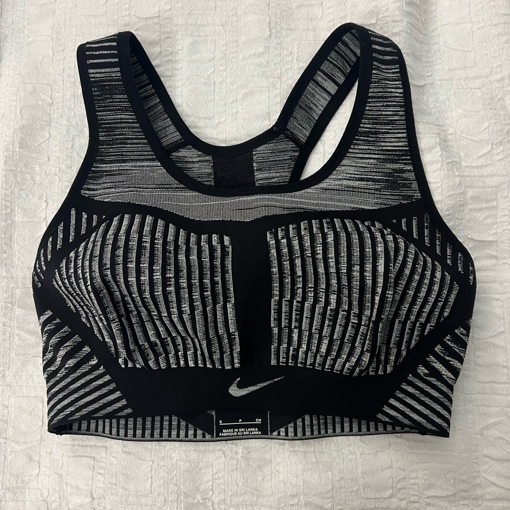 Nike Women's Black and White Striped Sports Bra